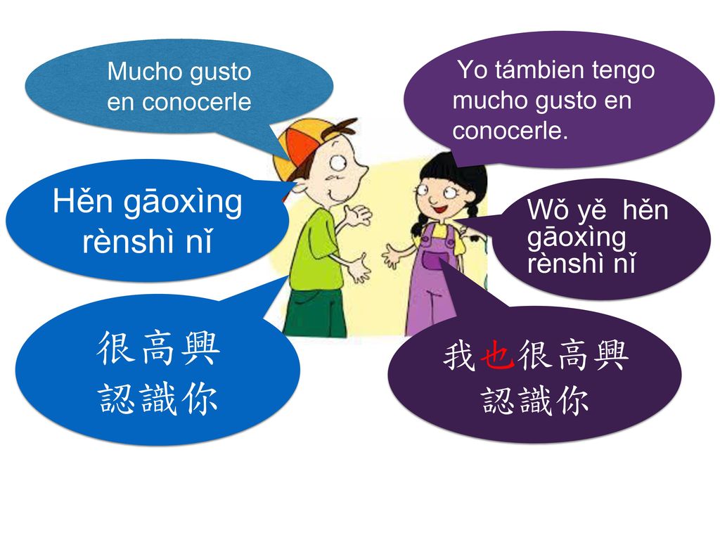 很高興 認識你 我也很高興 認識你 Hěn gāoxìng rènshì nǐ Wǒ yě hěn gāoxìng rènshì nǐ