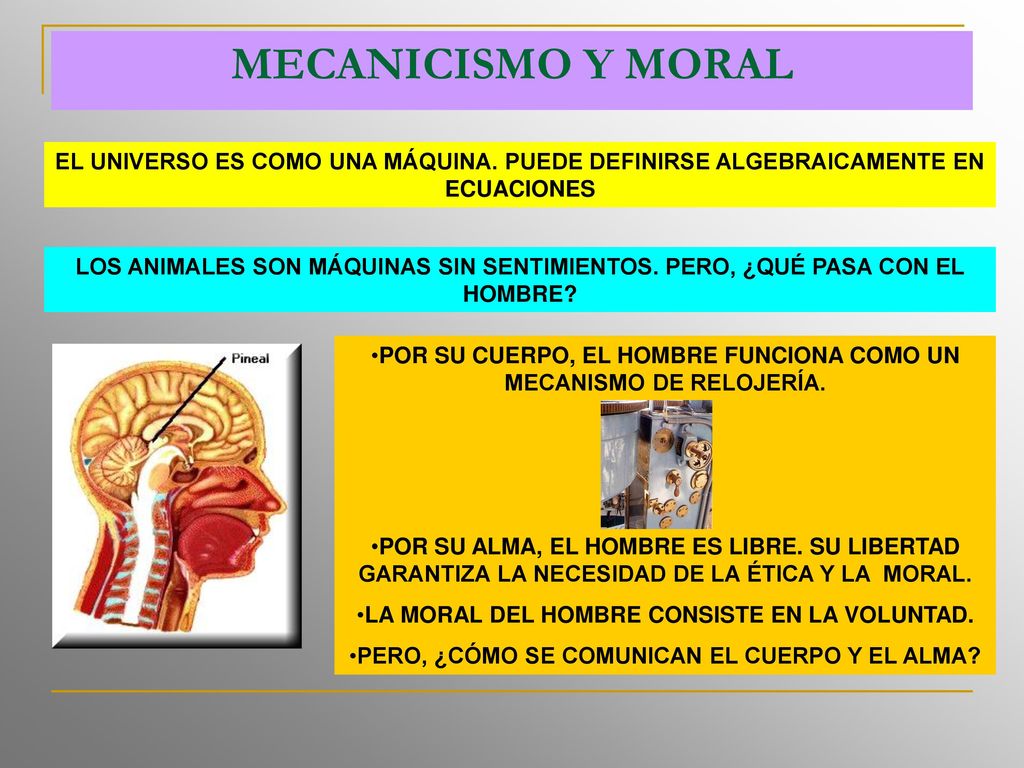 MECANICISMO Y MORAL EL UNIVERSO ES COMO UNA MÁQUINA. PUEDE DEFINIRSE ALGEBRAICAMENTE EN ECUACIONES.