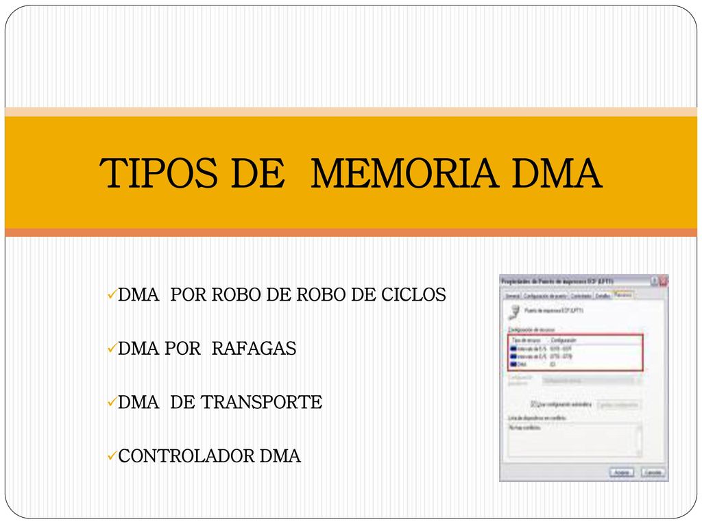 TIPOS DE MEMORIA DMA DMA POR ROBO DE ROBO DE CICLOS DMA POR RAFAGAS