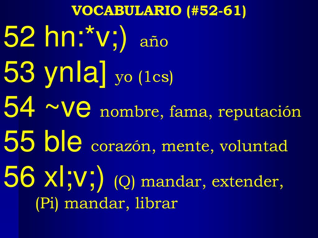 54 ~ve nombre, fama, reputación 55 ble corazón, mente, voluntad