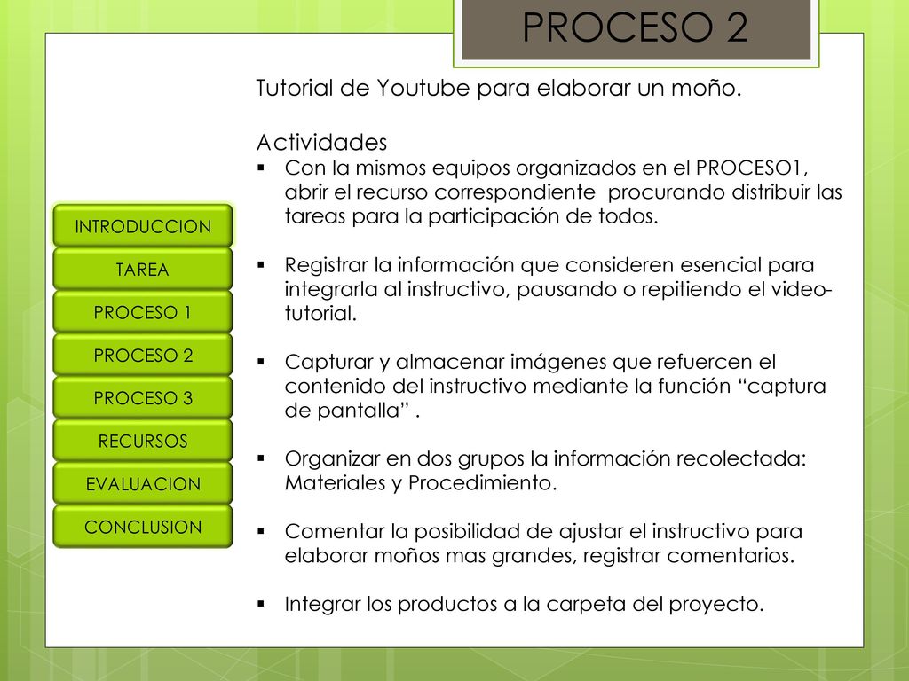 PROCESO 2 Tutorial de Youtube para elaborar un moño. Actividades