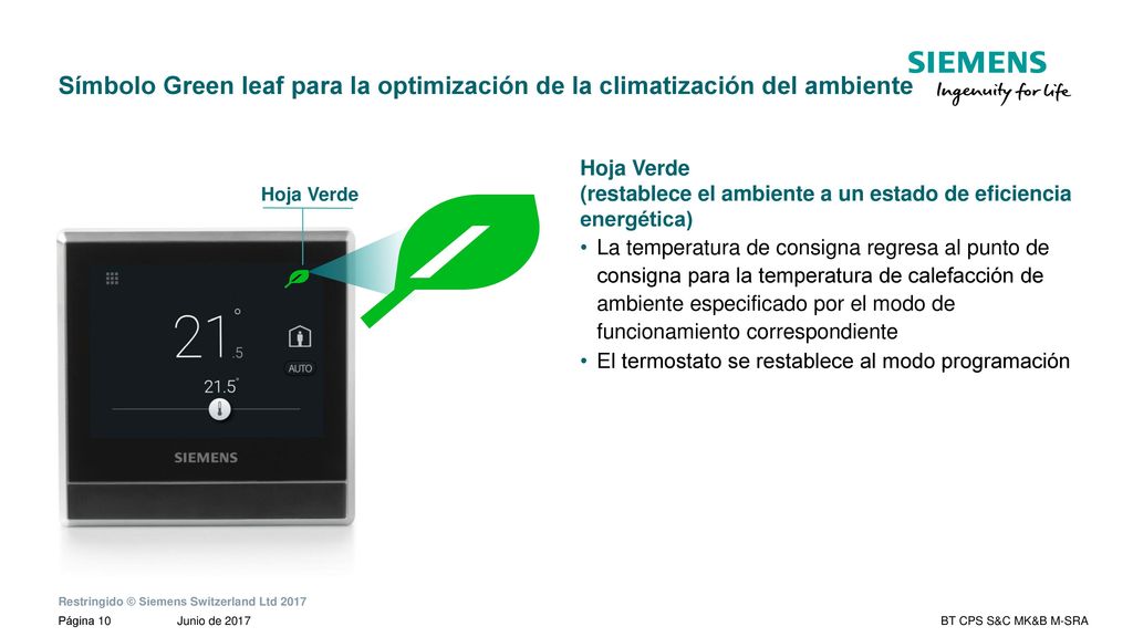 Símbolo Green leaf para la optimización de la climatización del ambiente