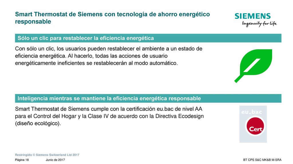 Smart Thermostat de Siemens con tecnología de ahorro energético responsable