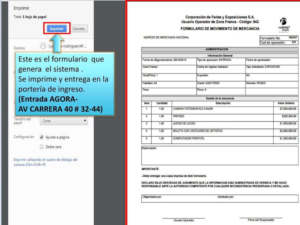 Este es el formulario que genera el sistema .