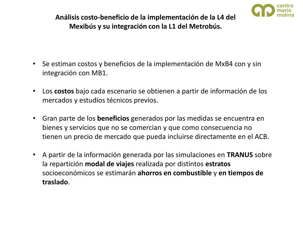 Análisis costo-beneficio de la implementación de la L4 del Mexibús y su integración con la L1 del Metrobús.