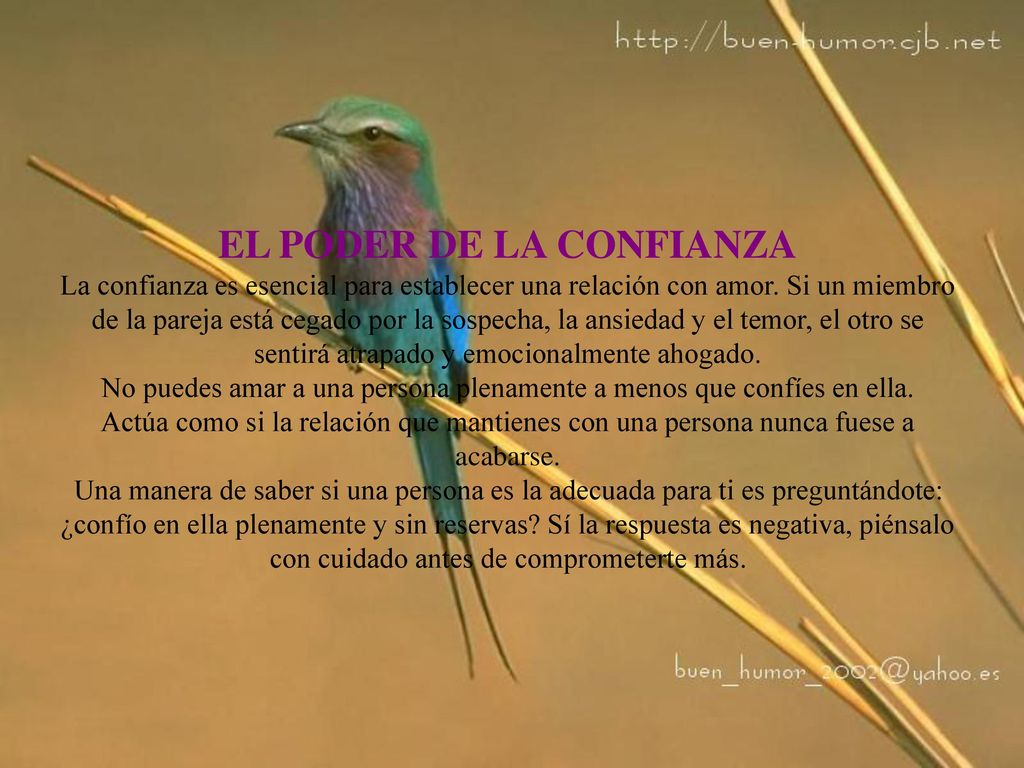 EL PODER DE LA CONFIANZA La confianza es esencial para establecer una relación con amor.