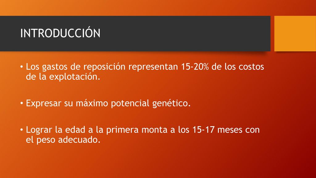 INTRODUCCIÓN Los gastos de reposición representan 15-20% de los costos de la explotación. Expresar su máximo potencial genético.