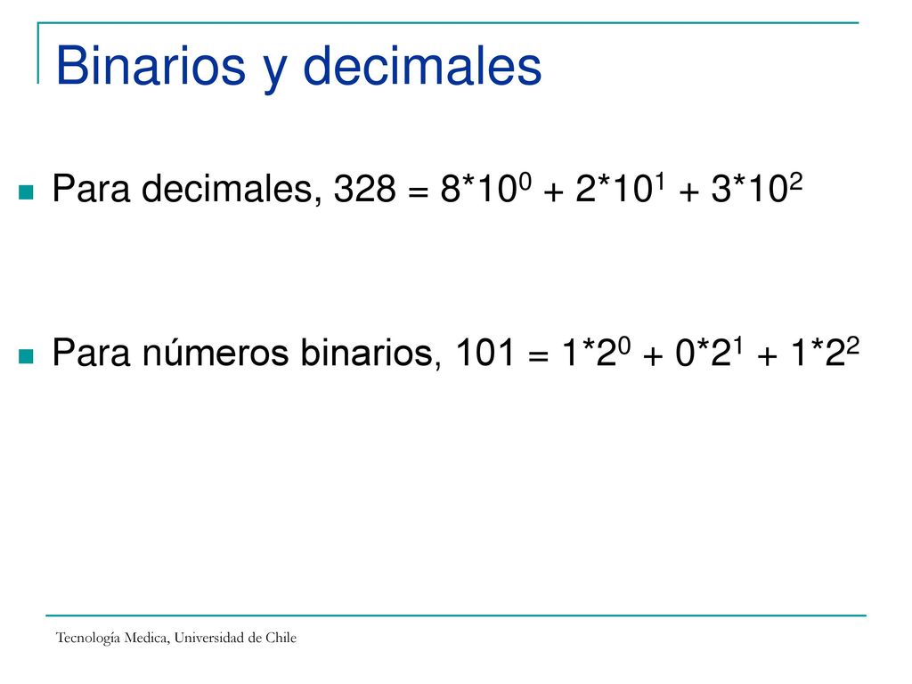Binarios y decimales Para decimales, 328 = 8* * *102