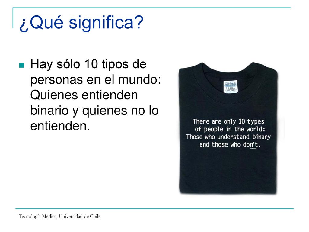 ¿Qué significa Hay sólo 10 tipos de personas en el mundo: Quienes entienden binario y quienes no lo entienden.