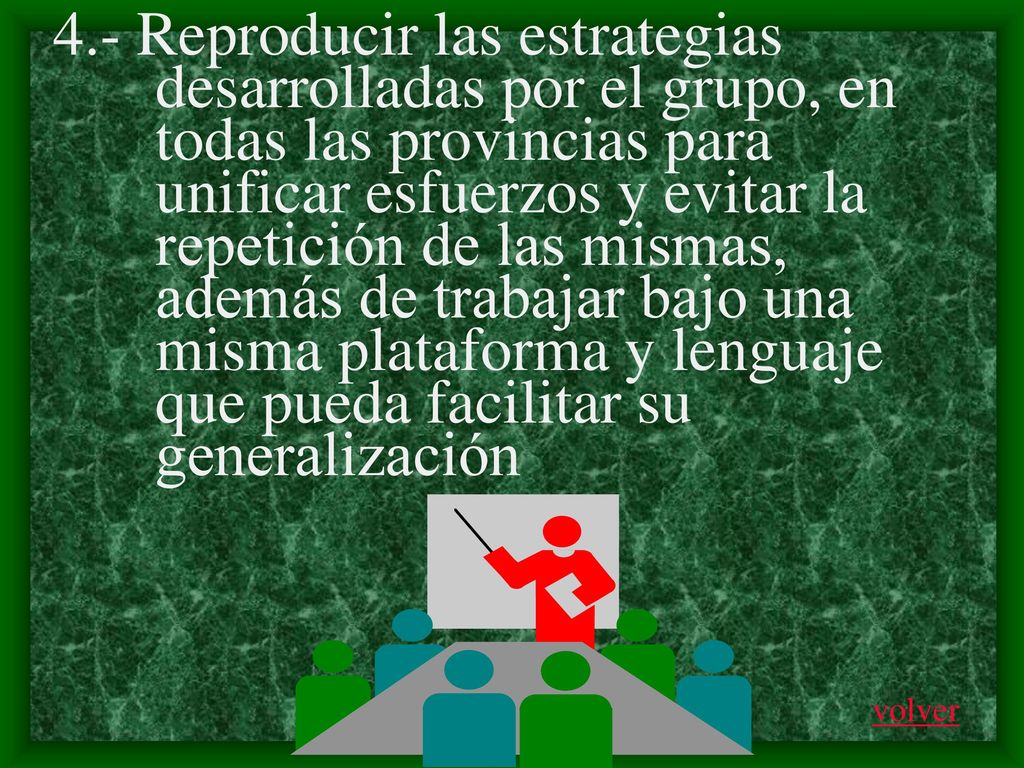 4. - Reproducir las estrategias. desarrolladas por el grupo, en