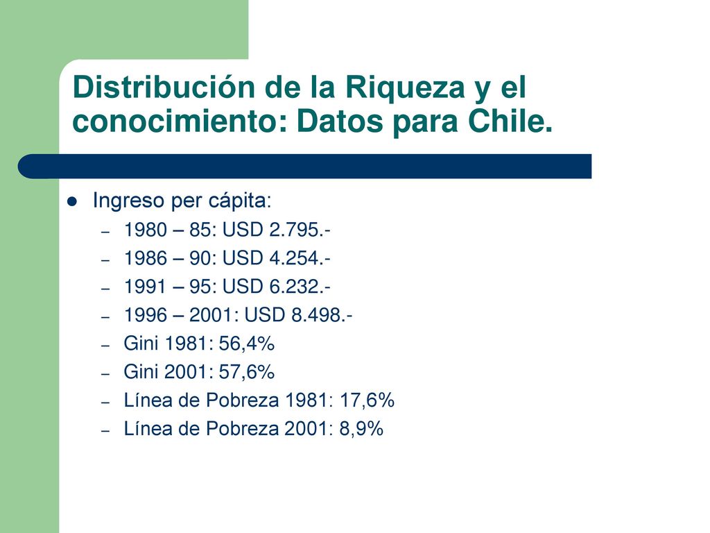 Distribución de la Riqueza y el conocimiento: Datos para Chile.