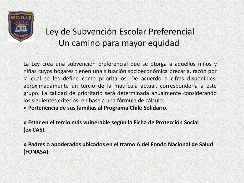 Ley de Subvención Escolar Preferencial Un camino para mayor equidad