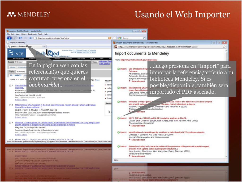 Usando el Web Importer En la página web con las referencia(s) que quieres capturar: presiona en el bookmarklet…