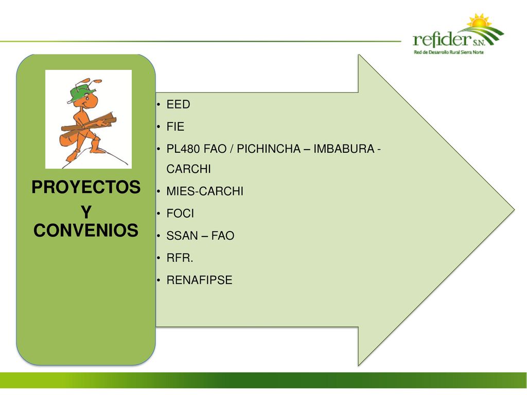 PROYECTOS Y CONVENIOS EED FIE PL480 FAO / PICHINCHA – IMBABURA -CARCHI