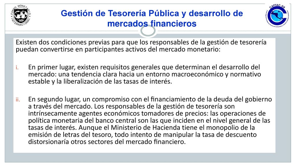 Gestión de Tesorería Pública y desarrollo de mercados financieros