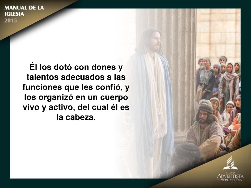 Él los dotó con dones y talentos adecuados a las funciones que les confió, y los organizó en un cuerpo vivo y activo, del cual él es la cabeza.