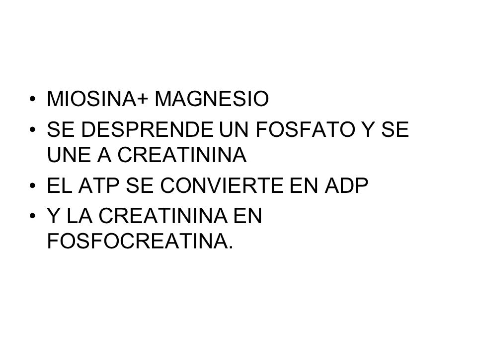 MIOSINA+ MAGNESIO SE DESPRENDE UN FOSFATO Y SE UNE A CREATININA.
