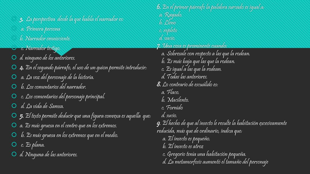 6. En el primer párrafo la palabra surcado es igual a: a. Rayado. b