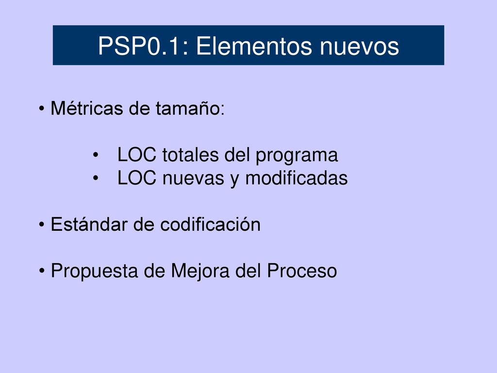 PSP0.1: Elementos nuevos Métricas de tamaño: LOC totales del programa