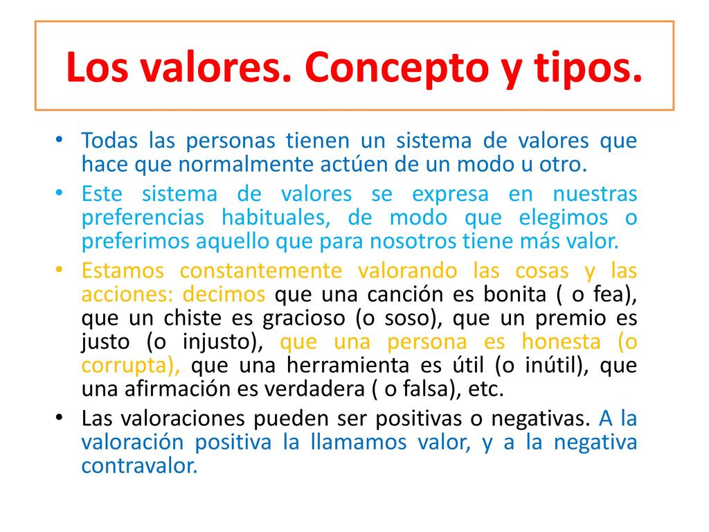 Los valores. Concepto y tipos.
