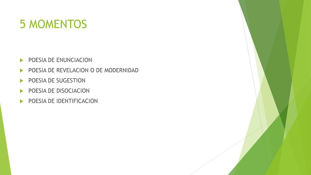 5 MOMENTOS POESIA DE ENUNCIACION POESIA DE REVELACION O DE MODERNIDAD
