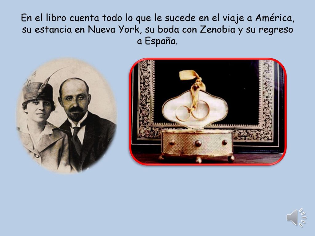 En el libro cuenta todo lo que le sucede en el viaje a América, su estancia en Nueva York, su boda con Zenobia y su regreso a España.
