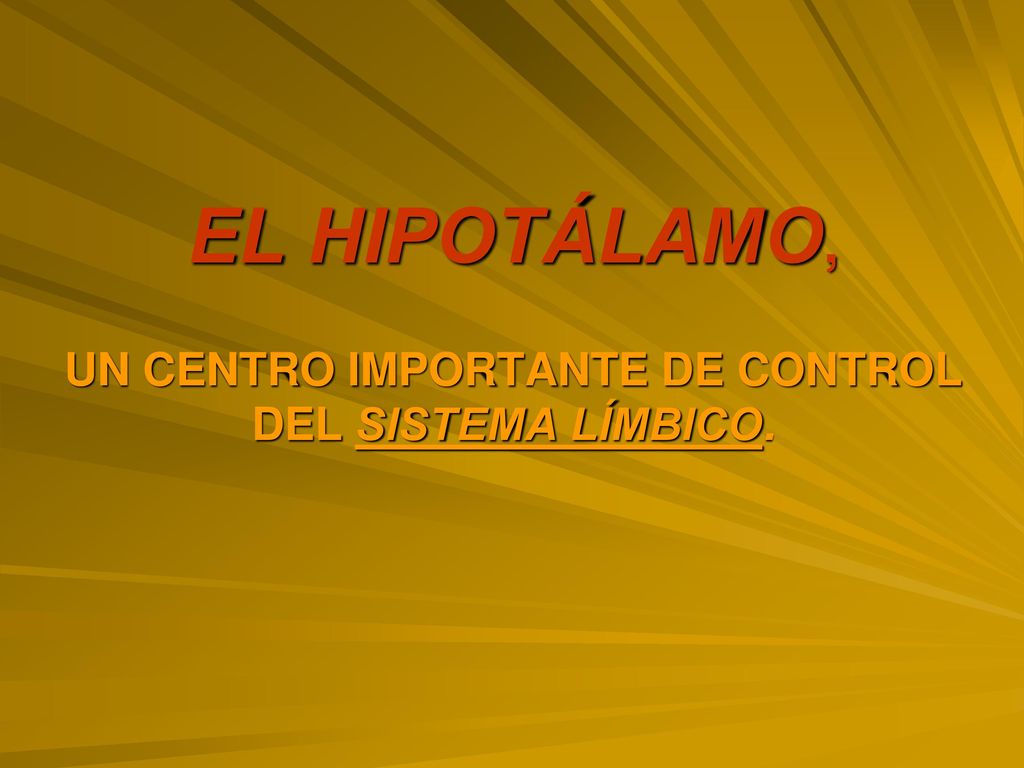 EL HIPOTÁLAMO, UN CENTRO IMPORTANTE DE CONTROL DEL SISTEMA LÍMBICO.
