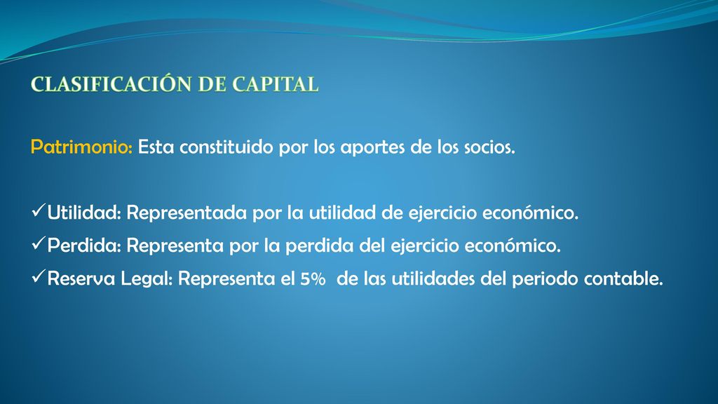 Patrimonio: Esta constituido por los aportes de los socios.