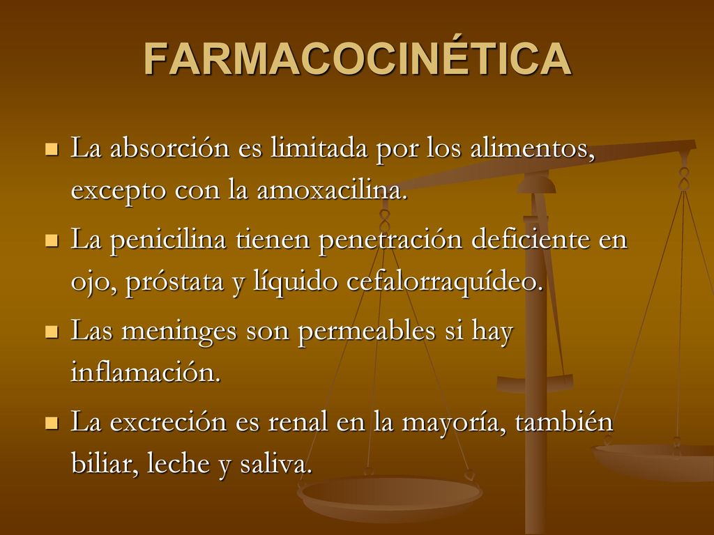 FARMACOCINÉTICA La absorción es limitada por los alimentos, excepto con la amoxacilina.
