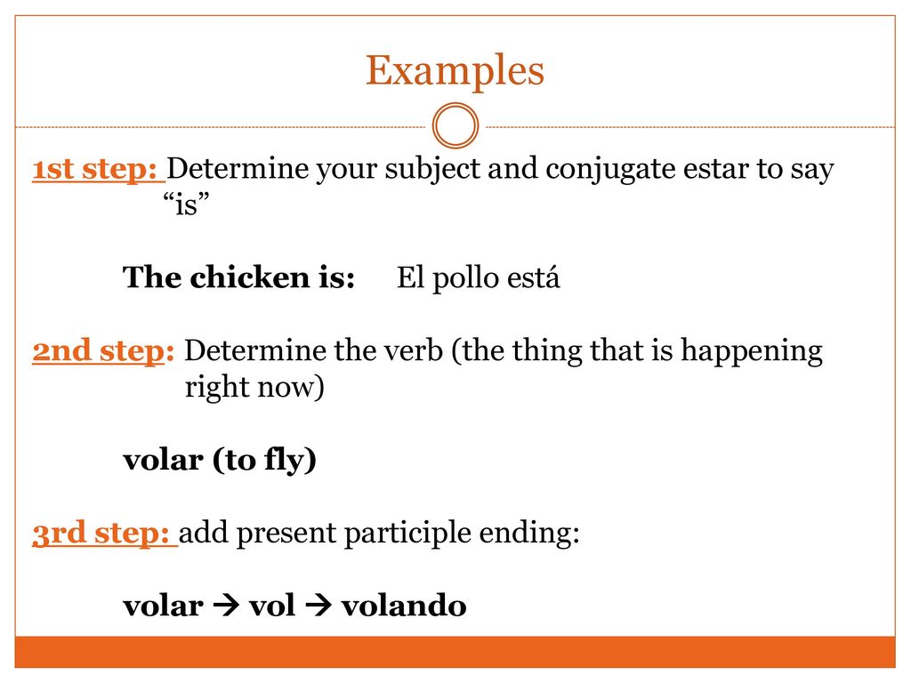 Examples 1st step: Determine your subject and conjugate estar to say