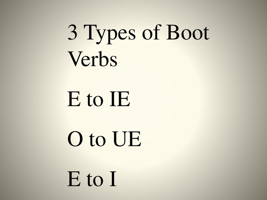 3 Types of Boot Verbs E to IE O to UE E to I