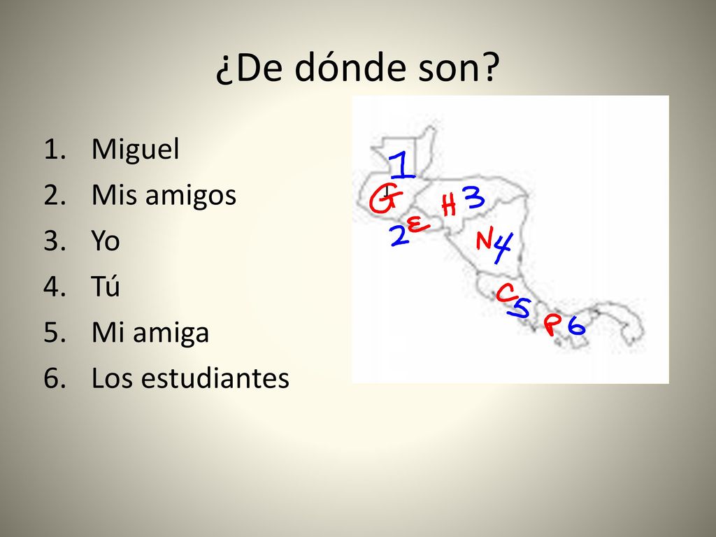 ¿De dónde son Miguel Mis amigos Yo Tú Mi amiga Los estudiantes 1