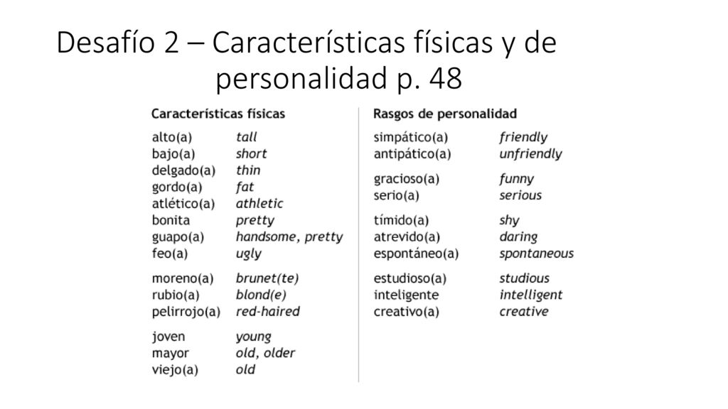 Desafío 2 – Características físicas y de personalidad p. 48