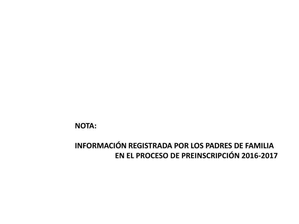 NOTA: INFORMACIÓN REGISTRADA POR LOS PADRES DE FAMILIA EN EL PROCESO DE PREINSCRIPCIÓN