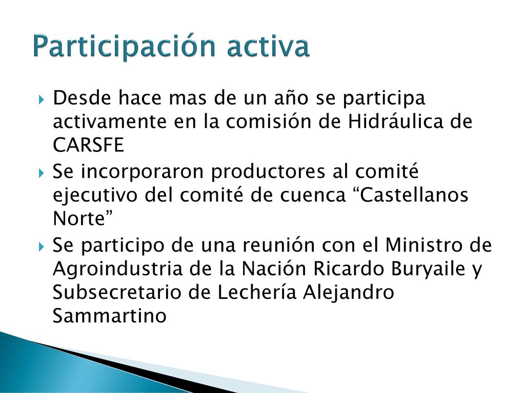 Participación activa Desde hace mas de un año se participa activamente en la comisión de Hidráulica de CARSFE.