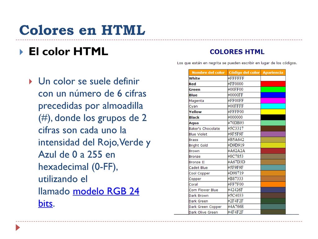 Colores en HTML El color HTML