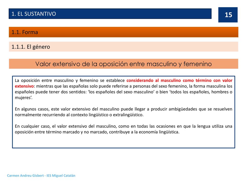 Valor extensivo de la oposición entre masculino y femenino