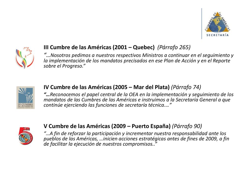 III Cumbre de las Américas (2001 – Quebec) (Párrafo 265)