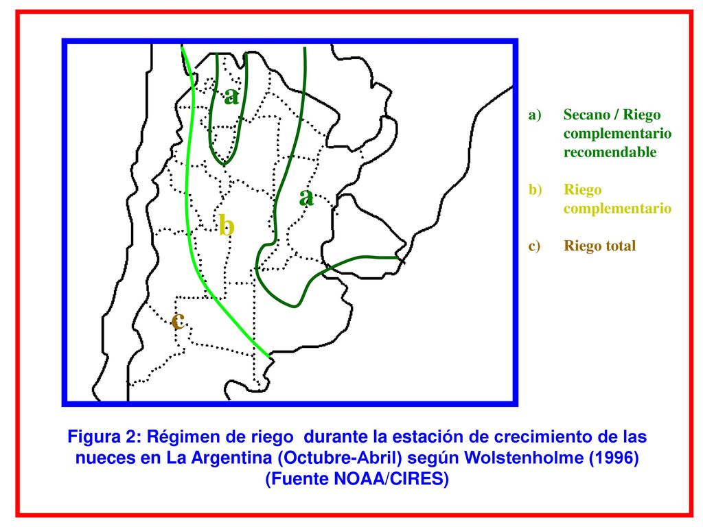 a Secano / Riego complementario recomendable. Riego complementario. Riego total. a. b. c.