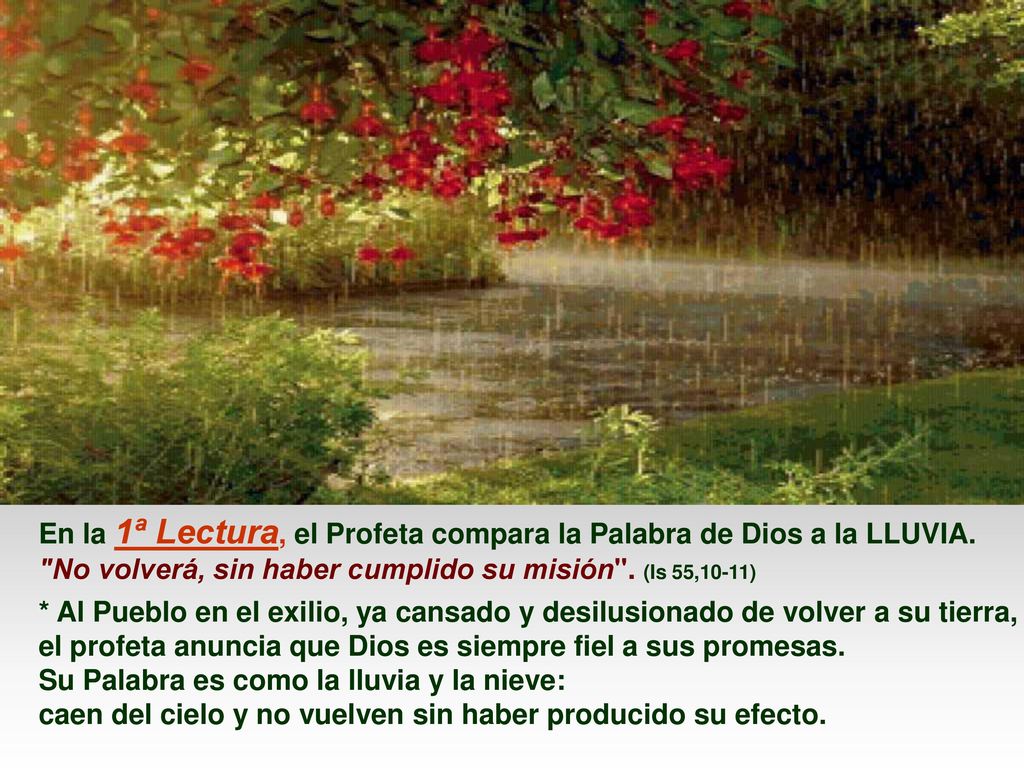 En la 1ª Lectura, el Profeta compara la Palabra de Dios a la LLUVIA.