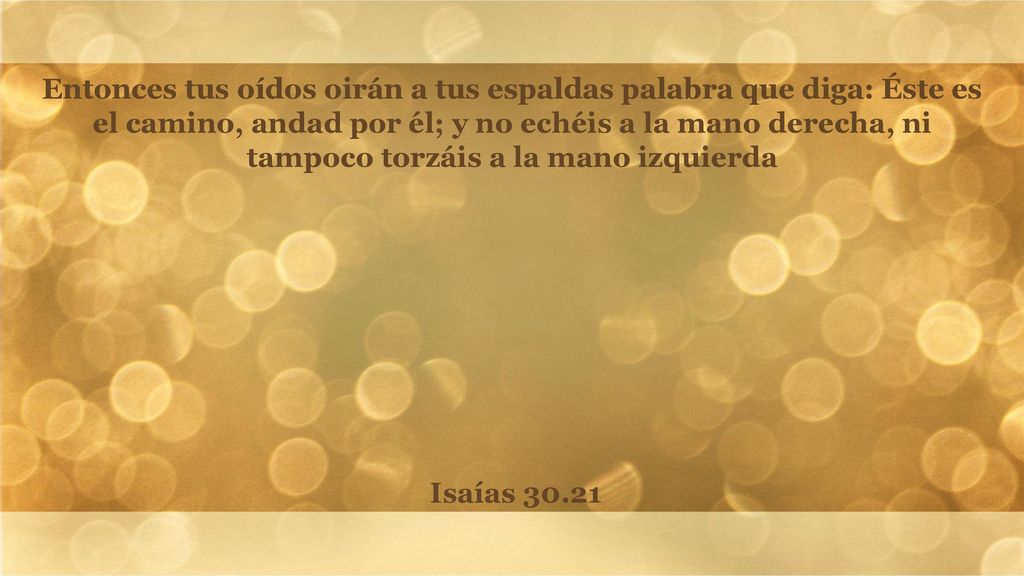 Entonces tus oídos oirán a tus espaldas palabra que diga: Éste es el camino, andad por él; y no echéis a la mano derecha, ni tampoco torzáis a la mano izquierda