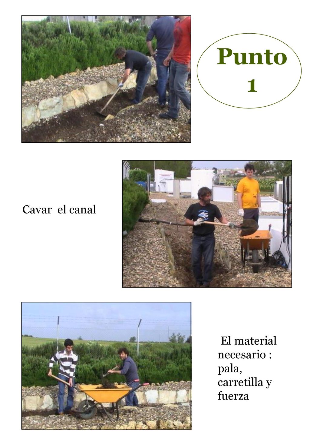 Punto 1 Cavar el canal El material necesario : pala, carretilla y fuerza