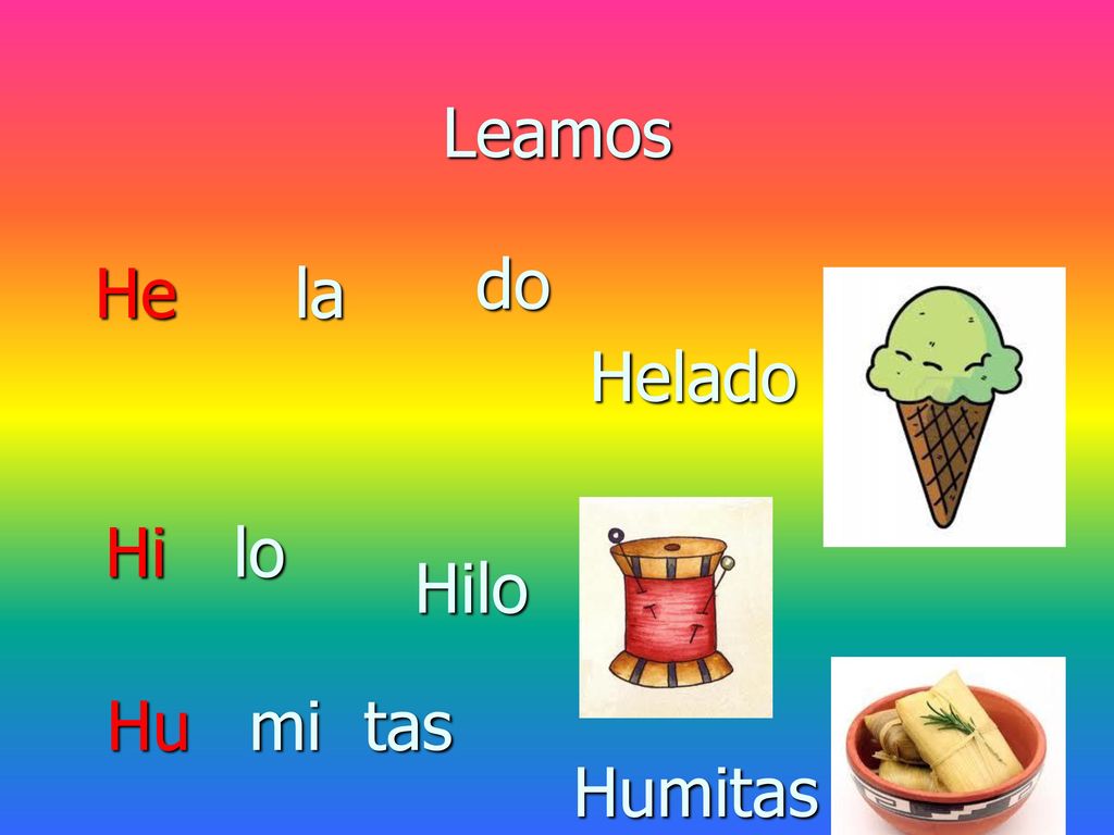 Leamos do He la Helado Hi lo Hilo Hu mi tas Humitas