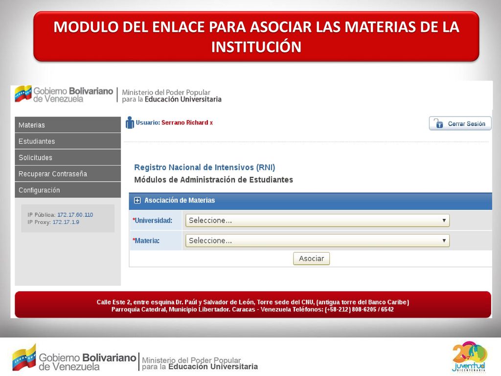 MODULO DEL ENLACE PARA ASOCIAR LAS MATERIAS DE LA INSTITUCIÓN