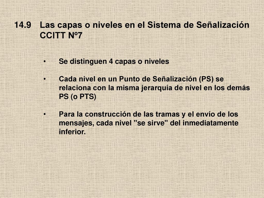 14.9 Las capas o niveles en el Sistema de Señalización CCITT Nº7