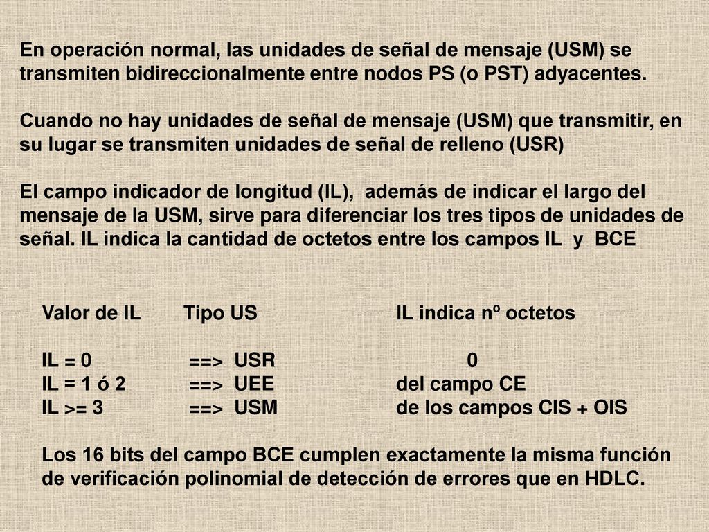 En operación normal, las unidades de señal de mensaje (USM) se transmiten bidireccionalmente entre nodos PS (o PST) adyacentes.