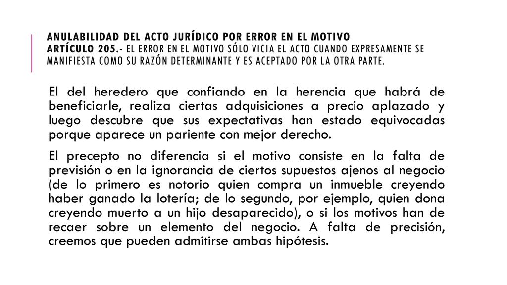Anulabilidad del acto jurídico por error en el motivo Artículo 205