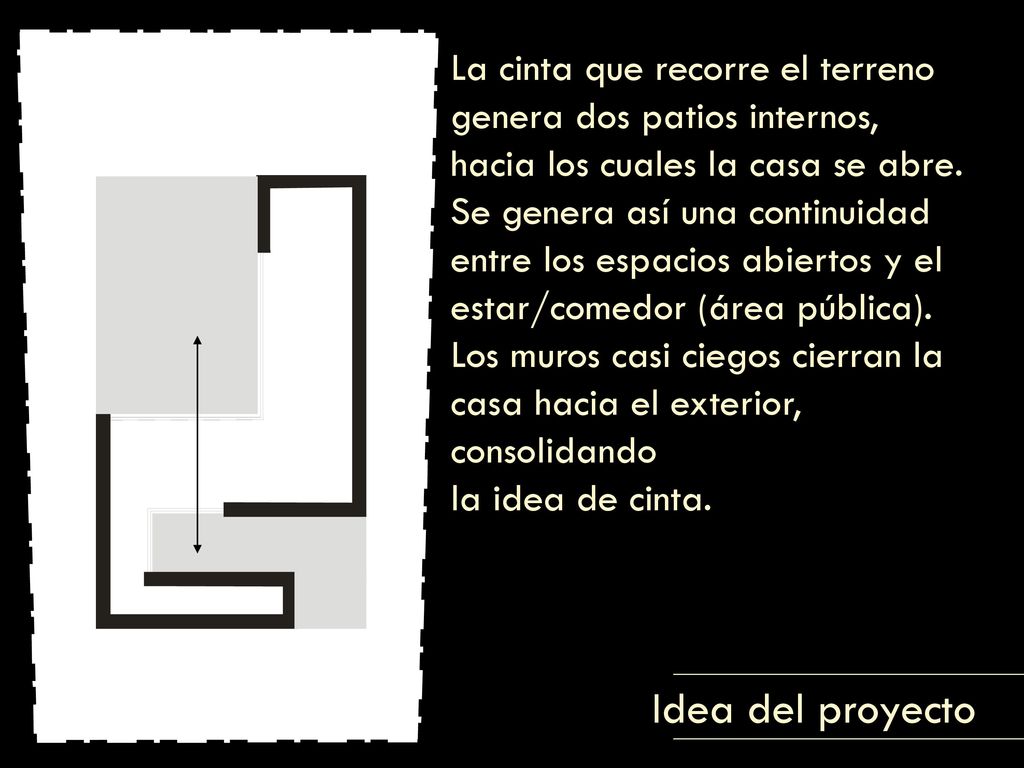 La cinta que recorre el terreno genera dos patios internos, hacia los cuales la casa se abre.