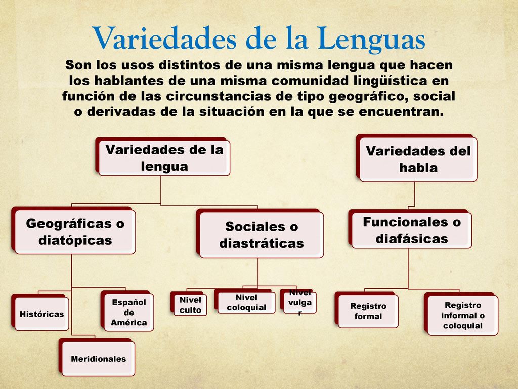 Variedades de la Lenguas Son los usos distintos de una misma lengua que hacen los hablantes de una misma comunidad lingüística en función de las circunstancias de tipo geográfico, social o derivadas de la situación en la que se encuentran.