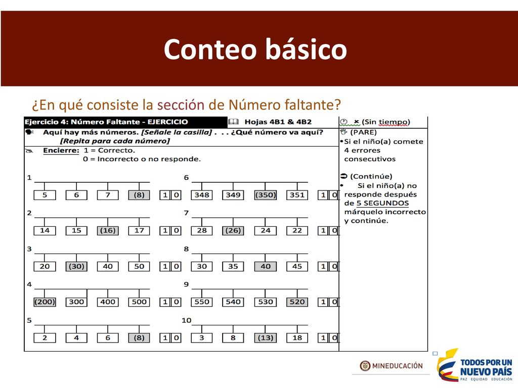 Conteo básico ¿En qué consiste la sección de Número faltante
